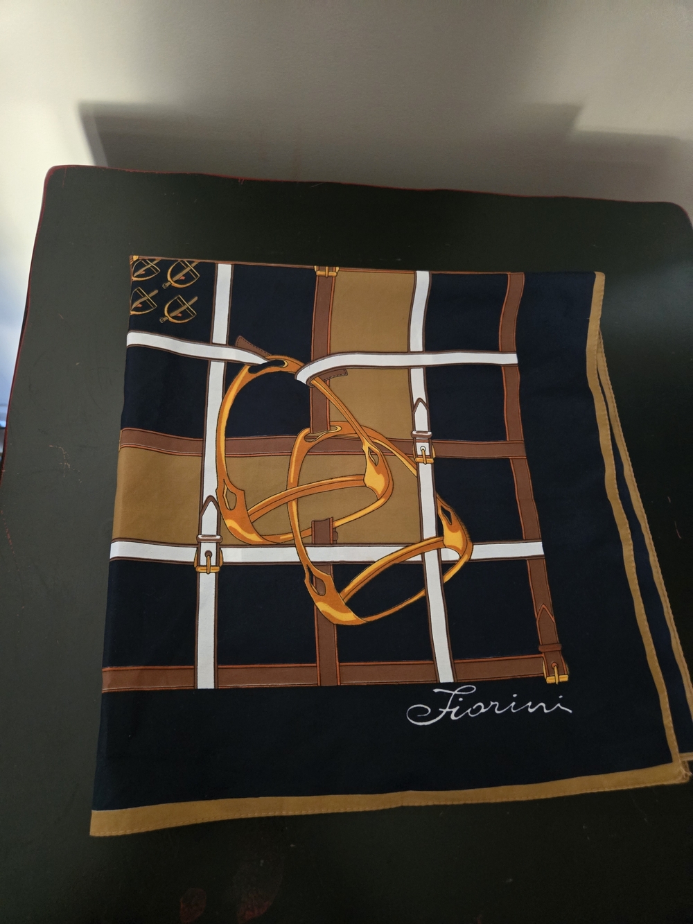 Navy & Gold Silk-Feel Scarf